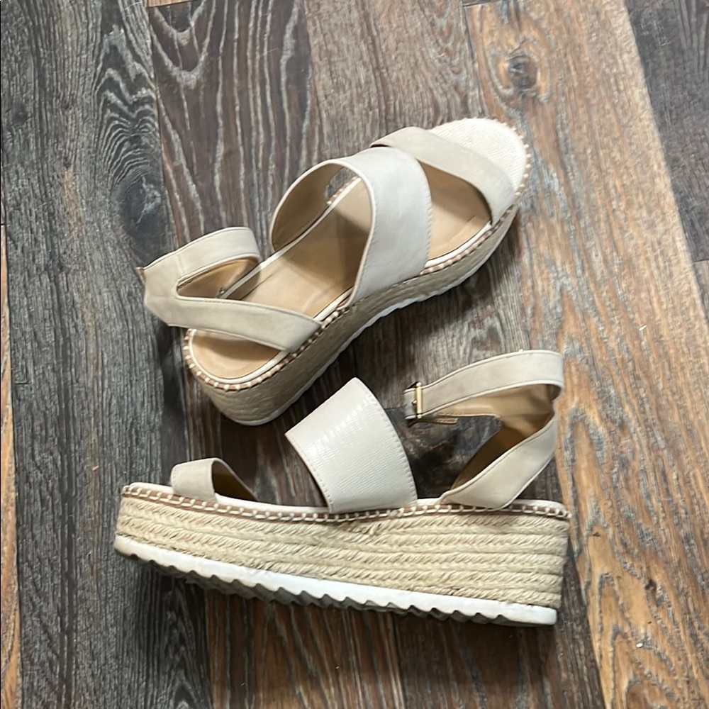 Corkys Cream Espadrilles with Wedge Heel and Foot & Ankle Straps